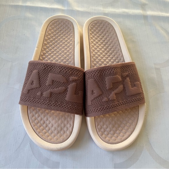 APL big logo Techloom crème pink rose dust knit sport slide sandal Size 10 NWOT - Picture 3 of 5